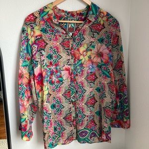 Johnny Was Floral Printed Button Down Top S